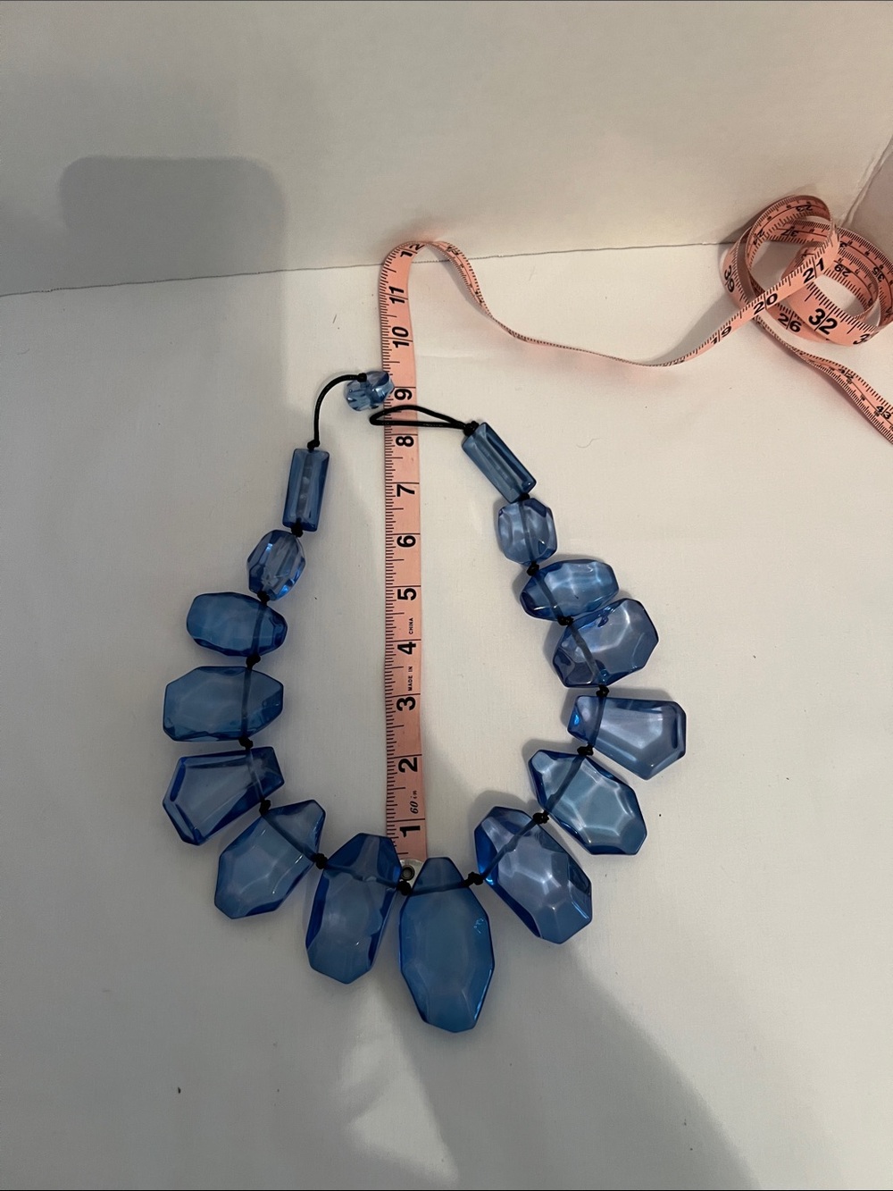 Blue Faceted Statement Necklace - Bold Geometric Acrylic Beads